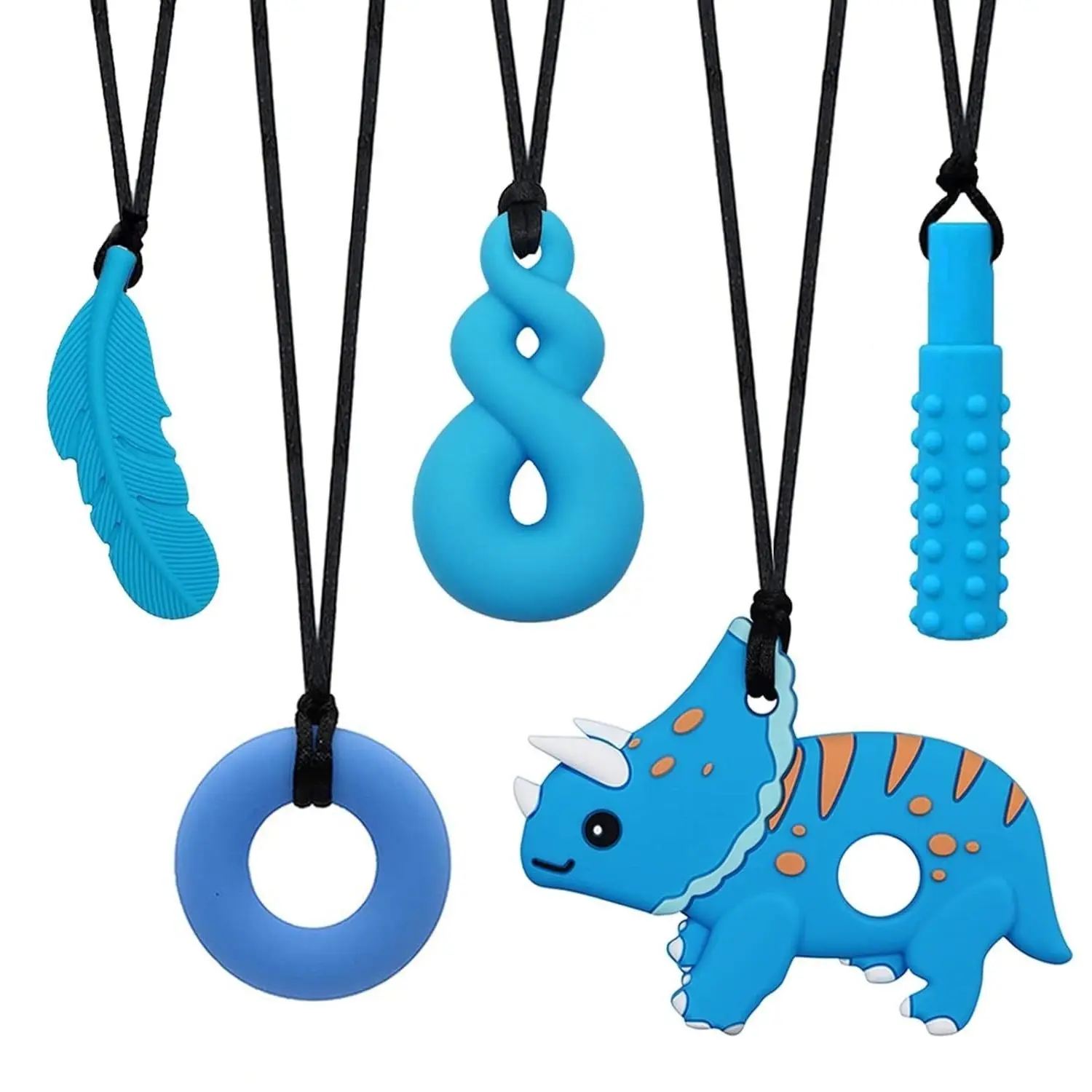 BY-FAN2 Chew Necklaces for Sensory Kids and Adults -  Sensory Necklace for Boys with Autism, ADHD, SPD, 6 Pack Sensory Product with Textured Chewable Design