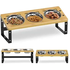 Elevated Cat Bowls, 15°Tilted Raised Cat Bowls for Food and Water, Pet Bowls for Indoor Cats Puppy, Adjustable Dog Bowls Stand with 3 Stainless Steel Feeder Bowls Anti Vomit Dishwasher Safe
