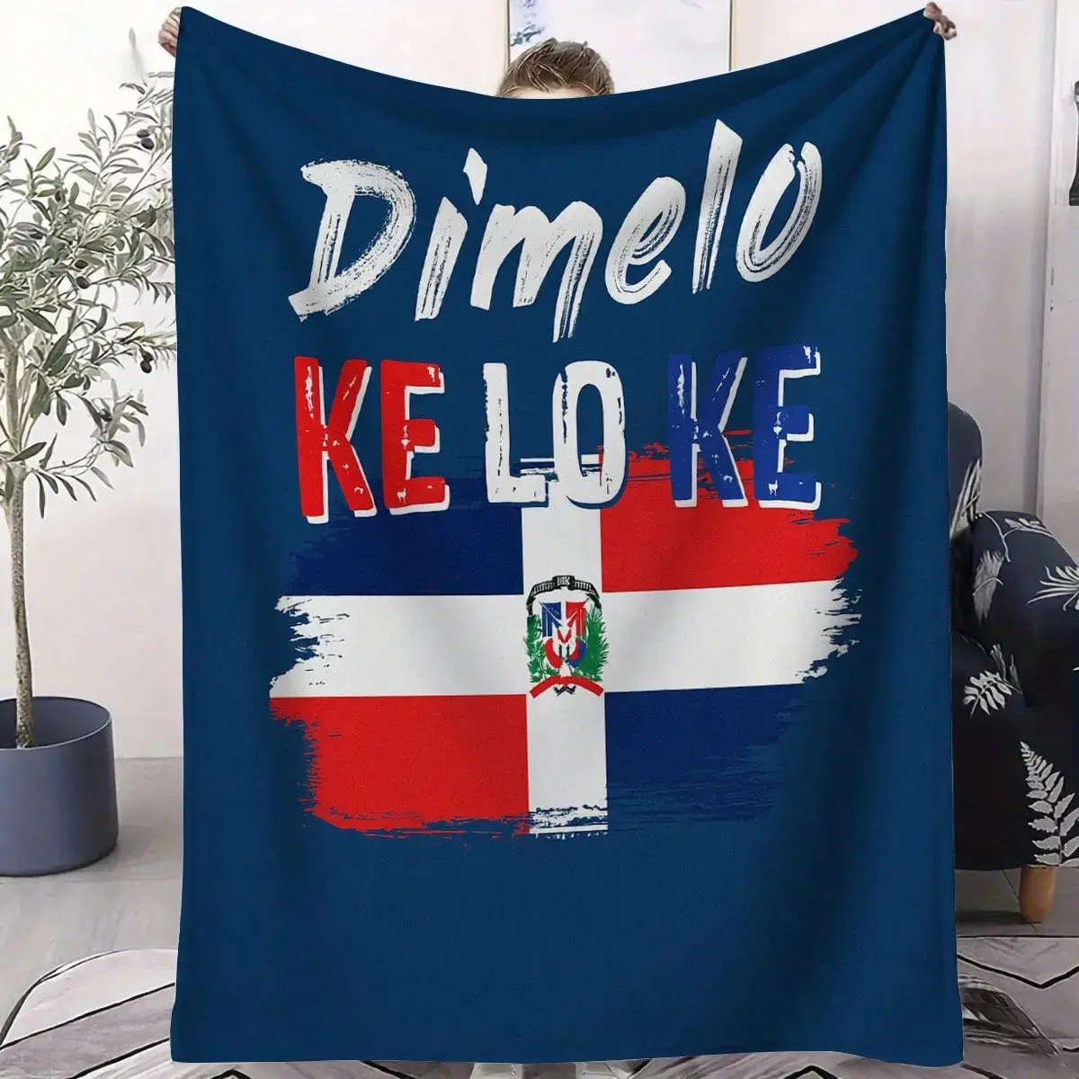 Blanket featuring the flag of the Dominican Republic. The blanket. A comfortable blanket. A soft blanket. Comfortable and soft. Suitable for a sofa. Bed. Travel. Camping. Living room. Office.