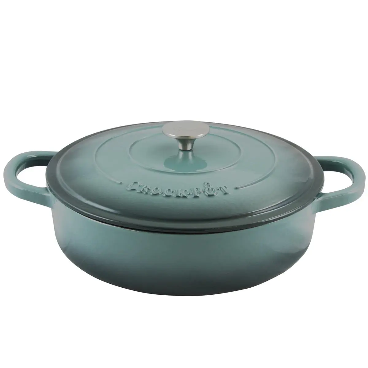 Gibson 5 Qt. Classic Enamel Finish Cast Iron Low Profile Brasier, Kitchen Cookware Pan for Family Meals - Gray