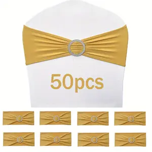 50 Pack Spandex Stretch Chair Sashes Bows for Wedding Reception- Universal Elastic Chair Cover Bands with Buckle Slider for Banquet, Party, Hotel Event Decorations Sashes