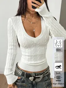 Women's Long Sleeve Knit Sweater, Casual Holiday, Perfect for Travel, Stylish Pullover Top, Ladies' Fashionable Outerwear
