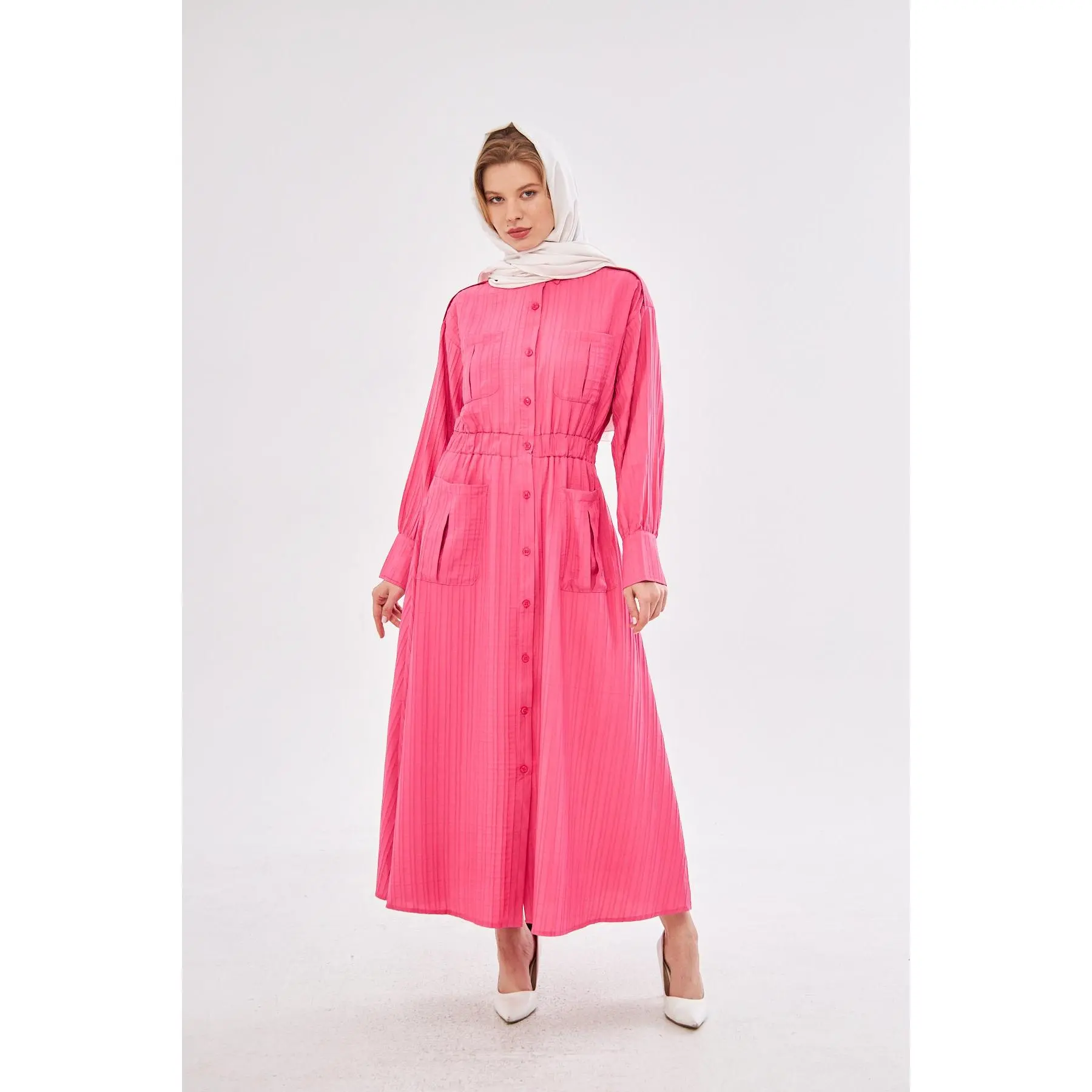 Fuchsia Button Dress With Pockets