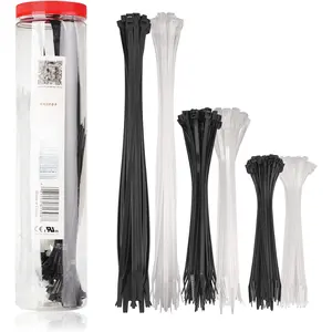 200-Pack  Ties for Indoor and Outdoor, 6, 8, 12-Inch Self-Locking Nylon Zip Ties Assorted Sizes, Tie Wraps for Multiple Use, Self Locking Zipties, in Black and White