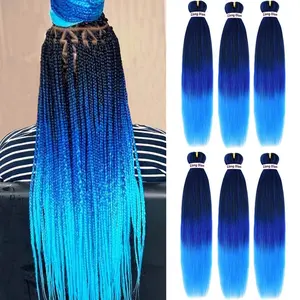 Pre-Stretched Braiding Hair 22 inch 6 packs Hot Water Setting Synthetic Hair Crochet Braiding Hair Extension(mixed black/dark blue/light blue)