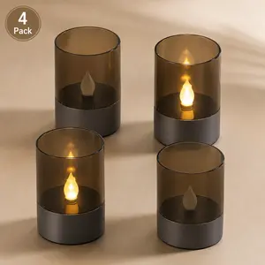 APZZLOXH Solar Candle Lanterns, Flickering Warm LED Decorative Table Lights with Smoky Brown Shade, Solar Powered Ambient Decor Lamp, 4/6/12 Pack