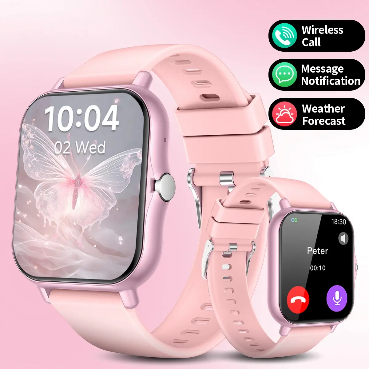 Smart Watch with Wireless Calling & Dialing, 180mAh，Multiple Sports Modes, Pedometer,App Notifications, Alarm Reminder and Music Playback, Compatible with iPhone and Android, Multifunctional Smart Watch，Sports Smartwatches，GIFT for Women and Men