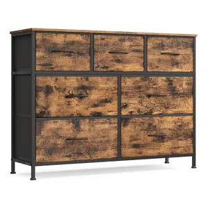 SONGMICS Dresser for Bedroom, Chest of Drawers, Steel, MDF, Non-Woven Fabric Drawers, Storage Organizer Unit
