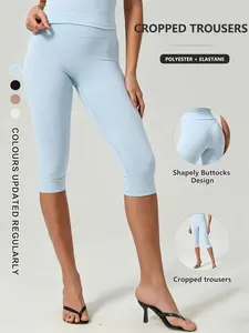 Women's Breathable Quick Dry Yoga Capri Pants, Plain Outdoor Gym Workout Pants, Athletic Pants, Polyester + Spandex, All Seasons, Natural Waist, Short Length