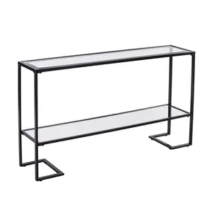 HomeRoots 402391 52 in. Glass Mirrored Frame Console Table with Storage, Clear & Black