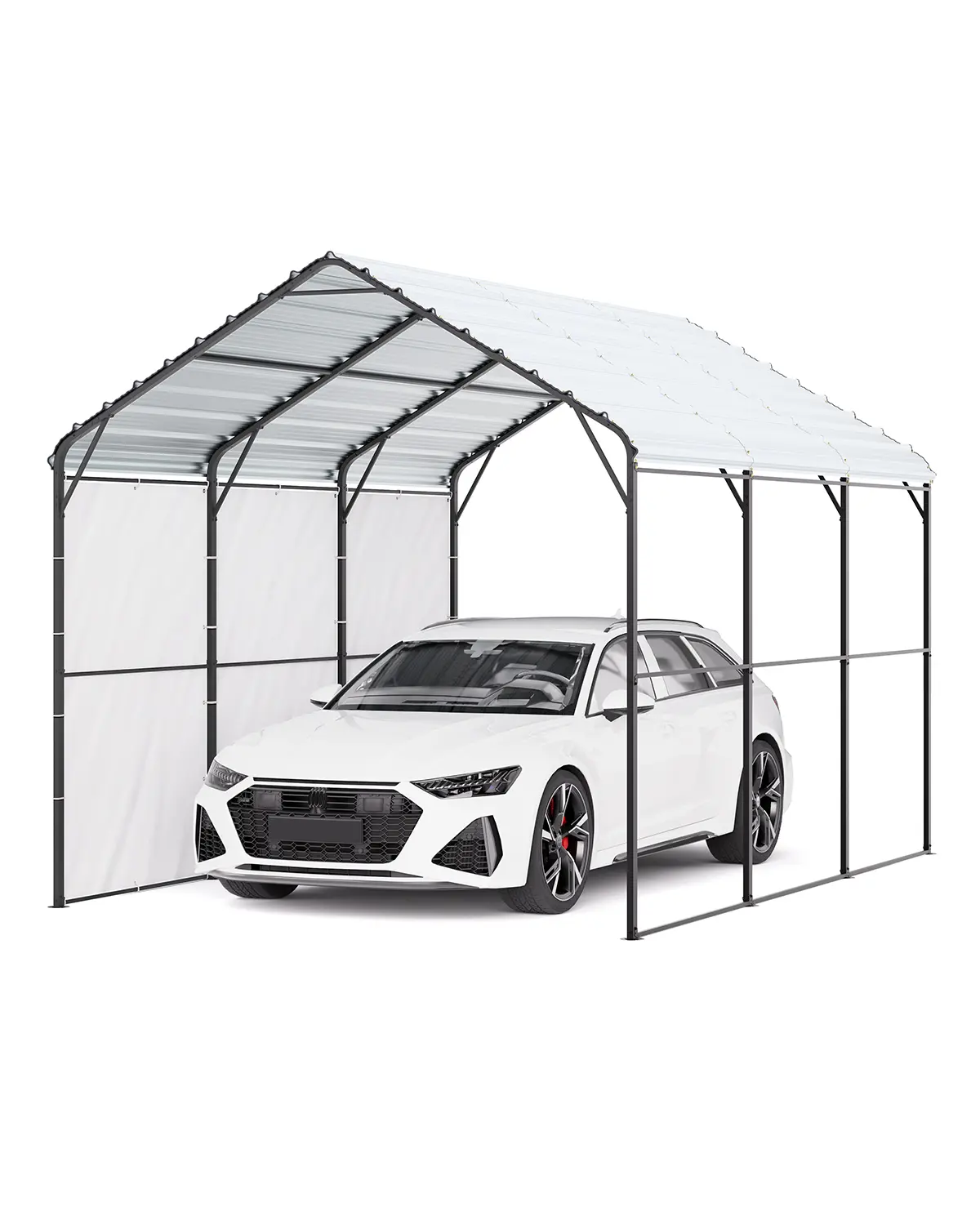 【summerfinds】VEVOR Heavy Duty Metal Carport, 10' x 15' Outdoor Carport with Galvanized Steel Frame & Roof, Car Tent Garage Shade with Removable Sidewalls, Multi-Use Car Shelter for Pickup, Boat, Car & Tractors