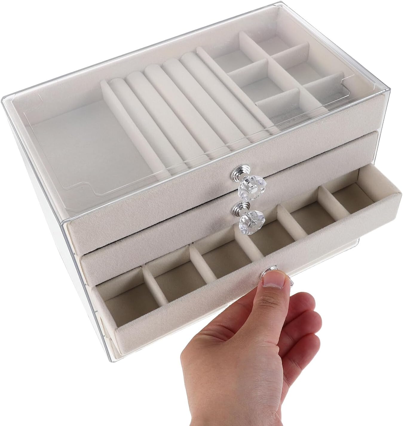 Clear Jewelry Organizer with Pet-Friendly Material: Earring, Necklace, and Ring Storage Box for Dressing Tables; Transparent Jewelry Drawer Organizer for Women blade stand