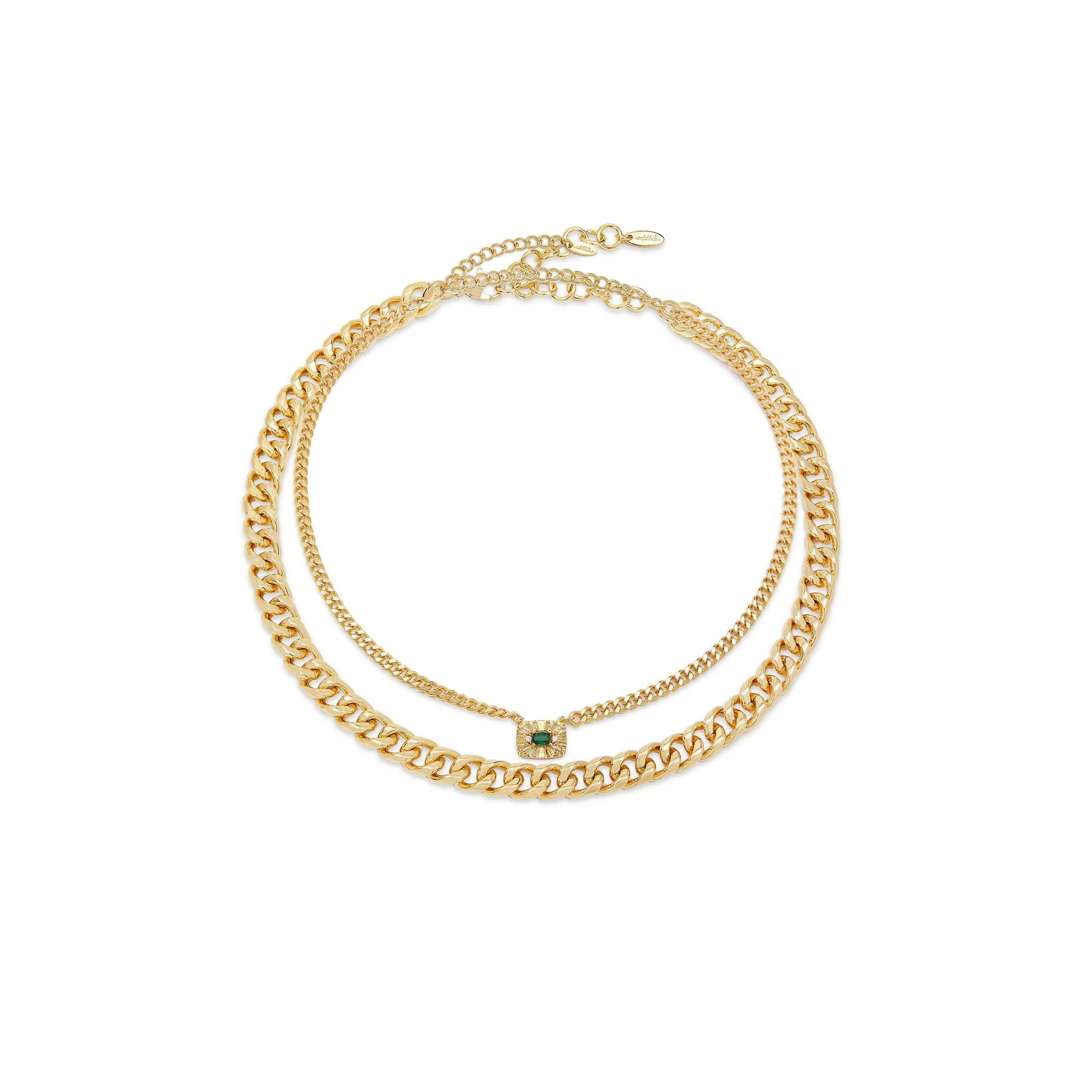 Ettika Emerald Green Crystal Pendant Necklace Set Gold Tone Plated Cubic Zirconia Stones Adjustable Length 16" 17" with 5" Extender