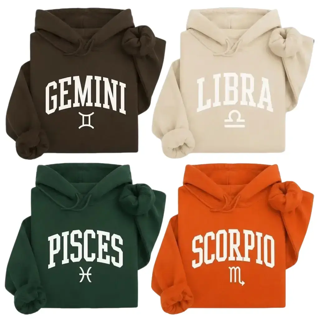 12 Zodiac Minimalist Hoodie, Zodiac Sign Hooded Sweatshirt, Gemini Libra Scorpio Pisces Hoodie, Astrology Graphic Hoodie, Horoscope Gift for Women & Men - DarkFlex
