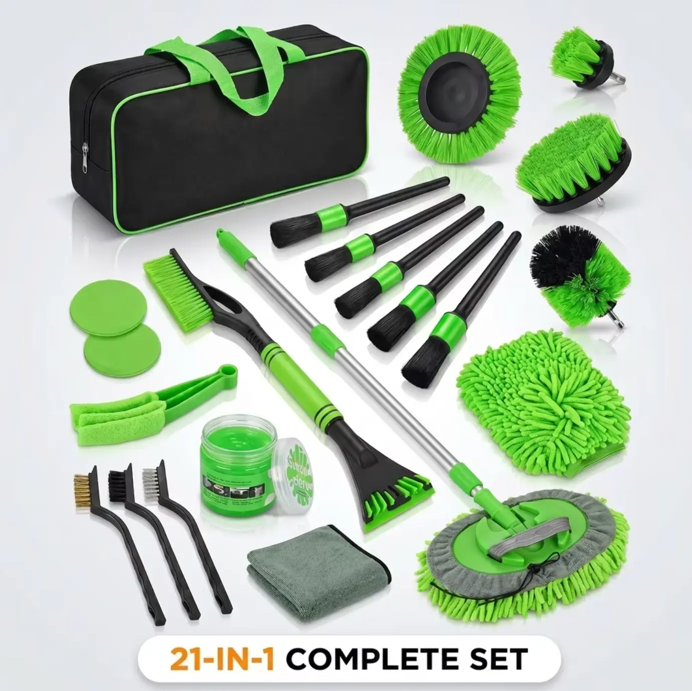 21 Pcs Car Detailing Kit, Car Cleaning Kit Interior and Exterior with Drill Brush Set, Detailing Brushes, Car Wash Kit with Microfiber Towels & Wash Mitt, Auto Detailing Supplies Gift for Men Women Car Lovers