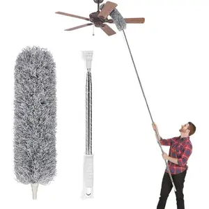 Microfiber Duster with Extension Pole(Stainless Steel), Extra Long 100 inches, with Bendable , Extendable Duster for Cleaning High Ceiling Fan, Interior Roof, Cobweb, Gap Dust Wet or Dry