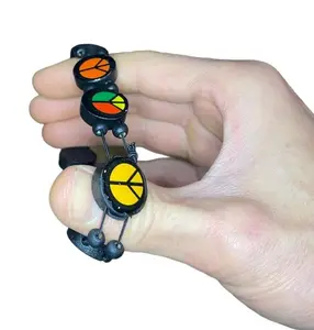 12-Pack Wood Peace Sign Bracelets – Adjustable, Reversible, & Retro Cool ✌️🪵🧑‍🎤