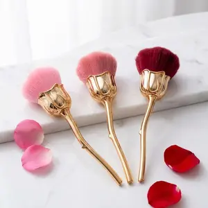 3 Piece Rose Powder Brush Set, Flower Head & Realistic Stem Handle, Multi-Color Options, Soft Bristles, Daily Makeup, Portable & Easy Storage, Beauty Travel Brush, Soft Makeup Brushes, Cosmetic Brush Set, Face Makeup Brush