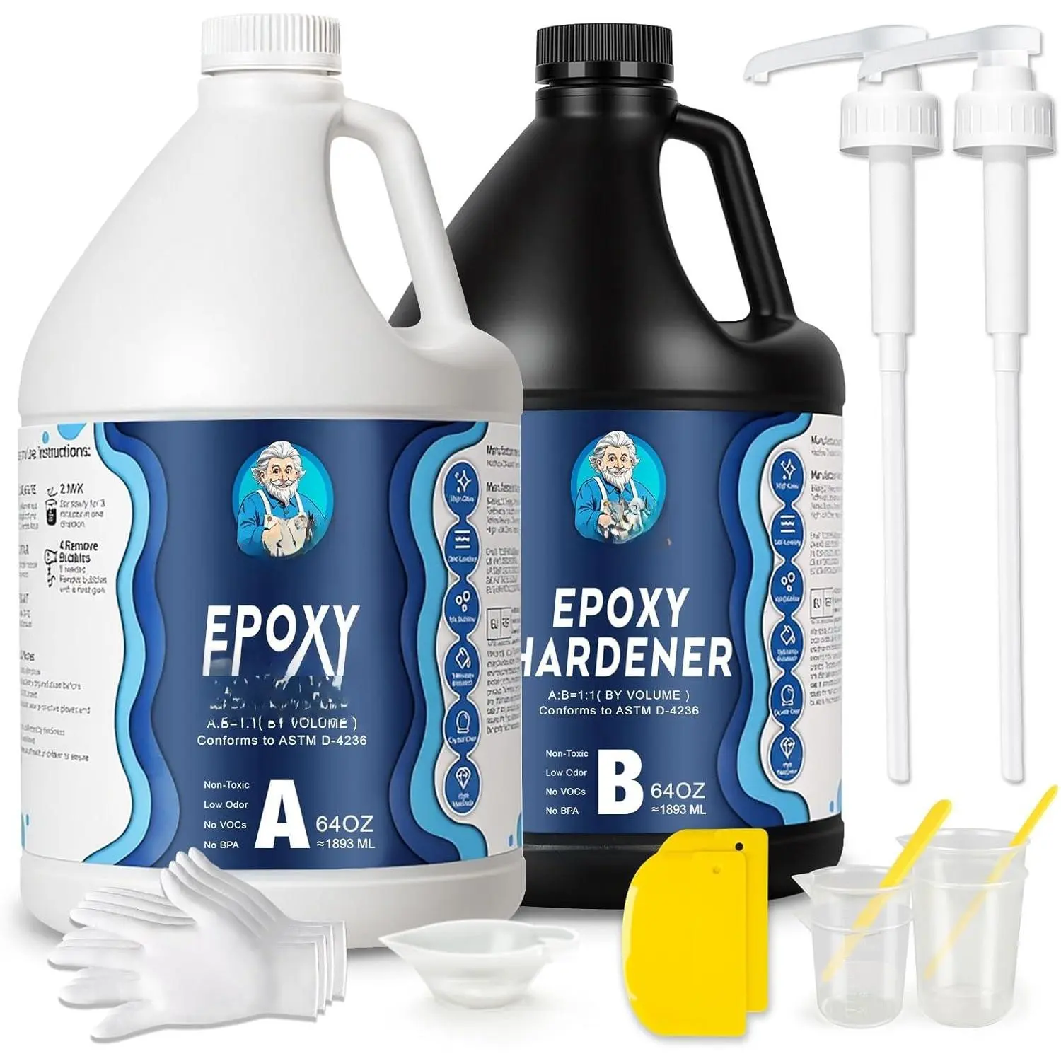 1 Gallon Epoxy  Kit with Pump,Easy Mix 1:1  Clear Self Leveling No Yellowing Casting  for River Table,,Flower Preservation,Art Crafts