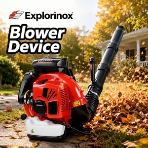 Explorinox Backpack Leaf Blower, 75.6CC 4-Stroke Backpack Gas Leaf Blower, Up to 900 CFM and 210 MPH, Variable Speed, Cruise Control (Red)