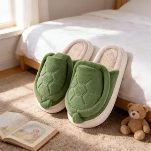 Tortoise Shell Design Plush Slippers | Cute Animal Pattern Home Footwear | Cozy Indoor Gift