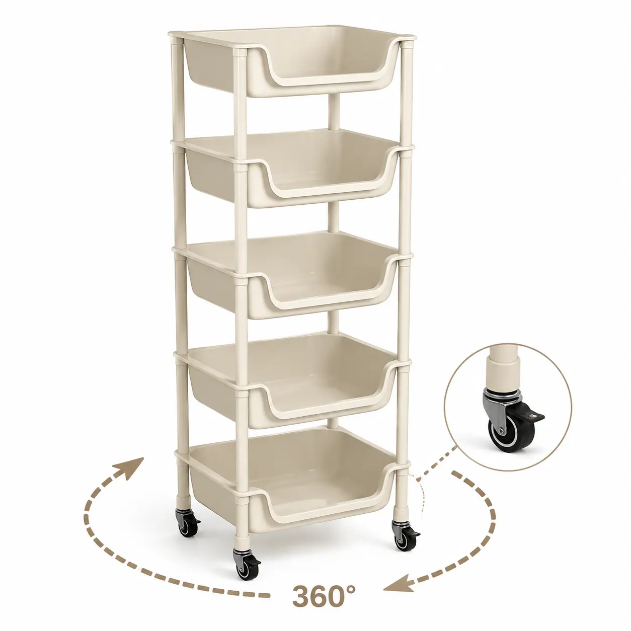 Rolling Utility Cart with Durable Frame - 33 in Multi-Layered Home Organizer with Baskets for Room Organization, Office, Kitchen Storage Holders & Racks, Slim Vertical metal