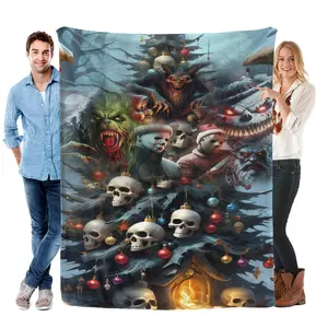 Christmas Horror Blanket Monster Skull Christmas Tree Super Soft Flannel Blanket, Suitable for Sofas and Beds. It Can be Used as Christmas Home Decorations. Multiple Sizes are Available.
