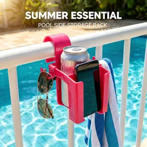 Poolside Storage Basket, Towel Drink Pool Toy Organizer Box, Swimming Pool Accessories with Hooks, Convenient Pool Gear Holder