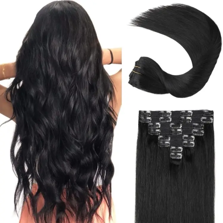 Straight Black Human Hair Clip-in Extensions 7pcs/120g