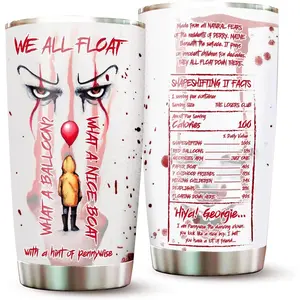IT Pennywise Horror Collection - 20oz Stainless Steel Tumbler - We All Float Drinkware - Double Wall Vacuum Insulated with Lid - Perfect Horror Fan
