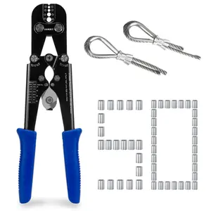 Wire Rope Crimping Tool Kit, Professional Wire Rope Crimper and Cutter for Aluminum Oval Sleeves, Double Sleeves, Crimping Loop Sleeves from 3/64-inch to 1/8-inch