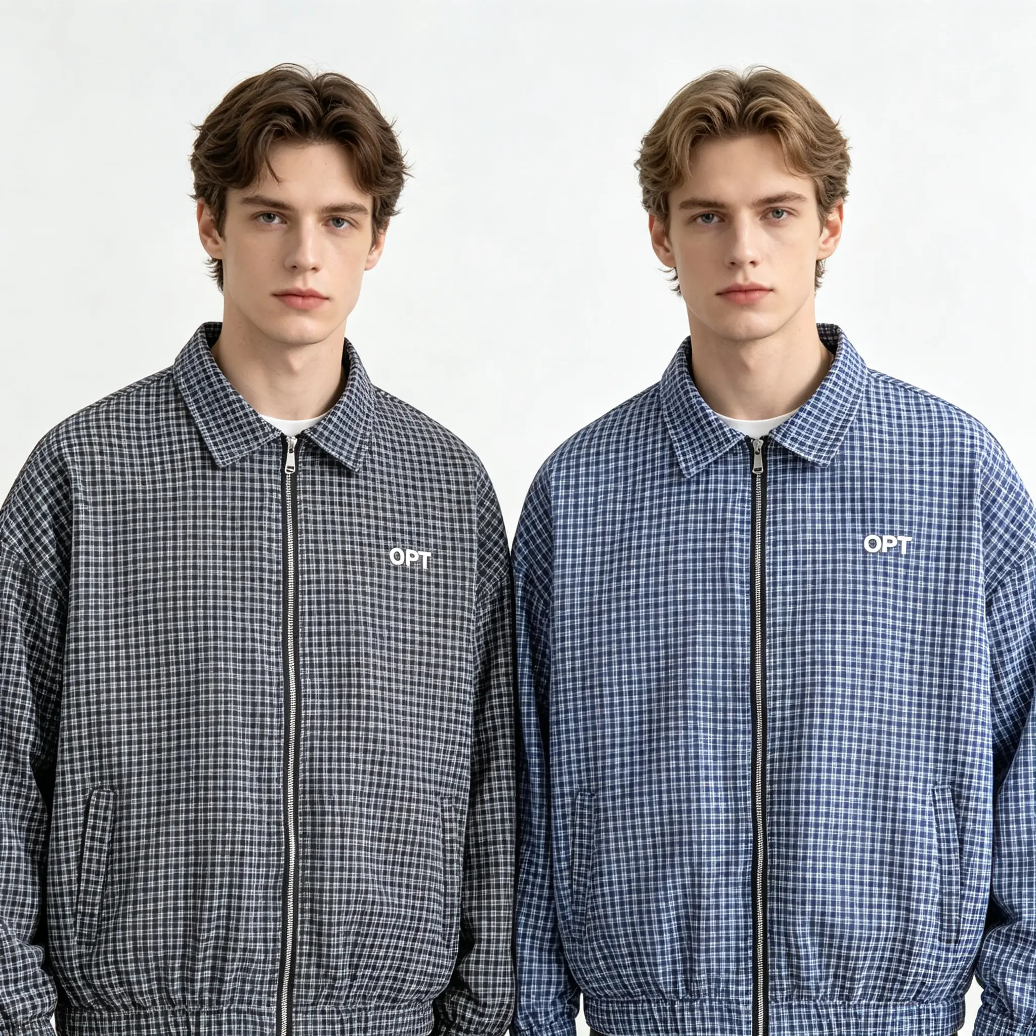 Men’s Multi-Pack Polyester Checkered Plaid Windbreaker Coats - Casual Menswear, Relaxed Fit, Front Zipper Closure, Elastic Hem, Lightweight, for Campus, Work