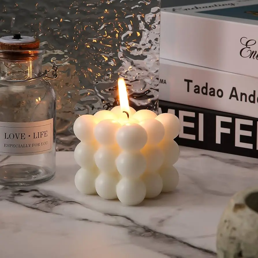 2PCS Bubble Candles Vanilla Scented Aesthetic Cube Candle, Soy Wax Cool Shaped Candles, Home Office Danish Pastel Trendy Room Decor Decoration Floral Decorative