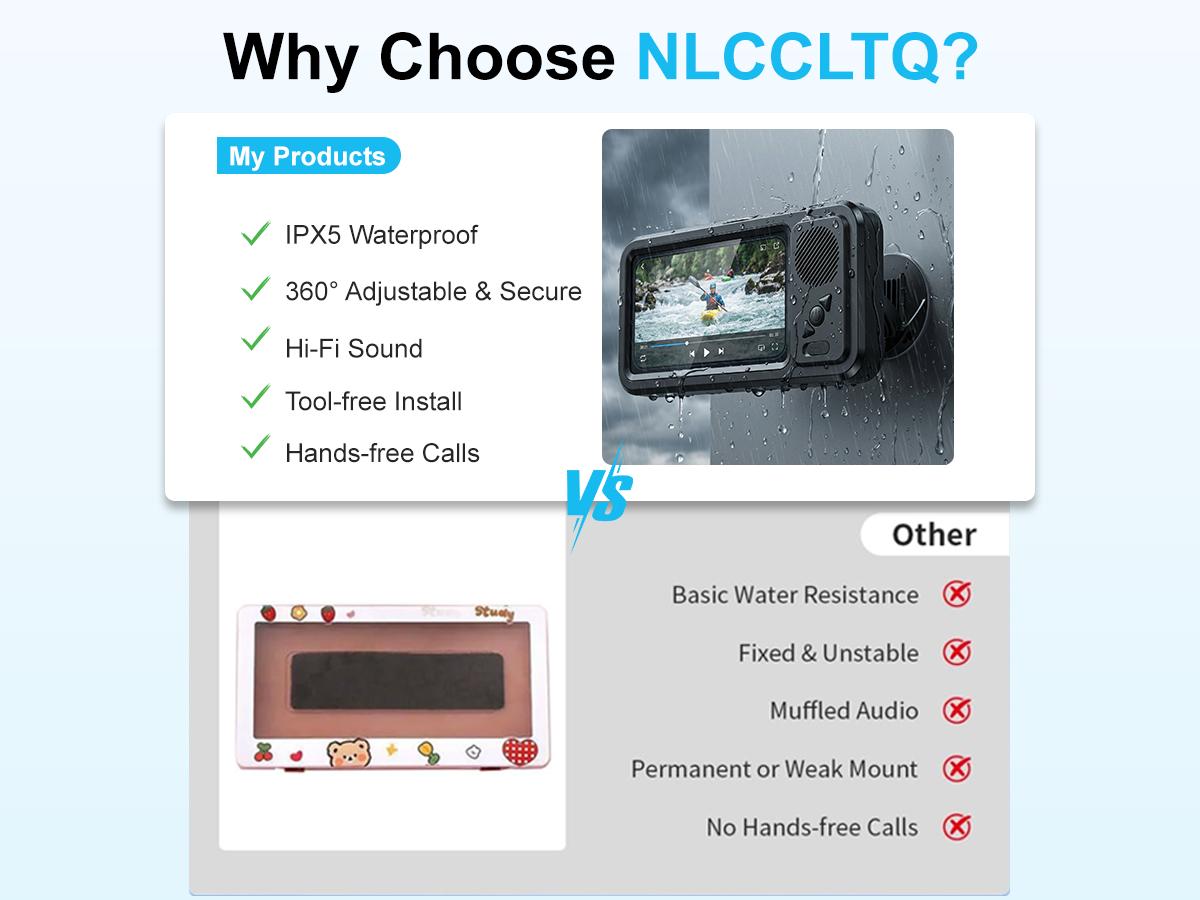 Waterproof box speaker, bathroom waterproof360 rotating touch screen, Bluetooth speaker,watch movies, listen to music, phone holderBluetooth speaker audio shower TV holder,swimming pool, kitchen, bathroom, sink