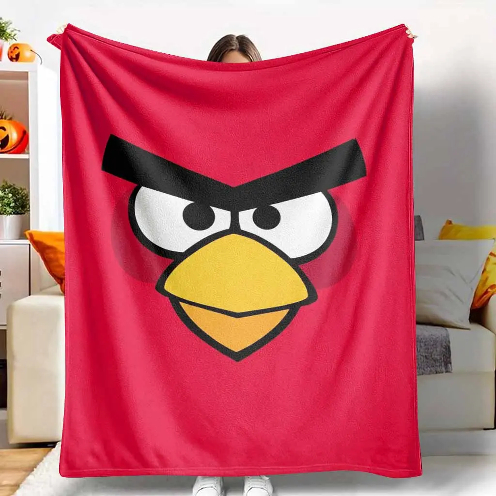 Angry Red Bird Flannel Soft Blanket - Vibrant Cartoon Character Pattern, Ultra-Soft Lightweight Plush Fabric, Breathable Warmth, Decorative for Living Room Sofa, Ideal for Outdoor Camping, Blanket Gifts Option, Soft Blankets