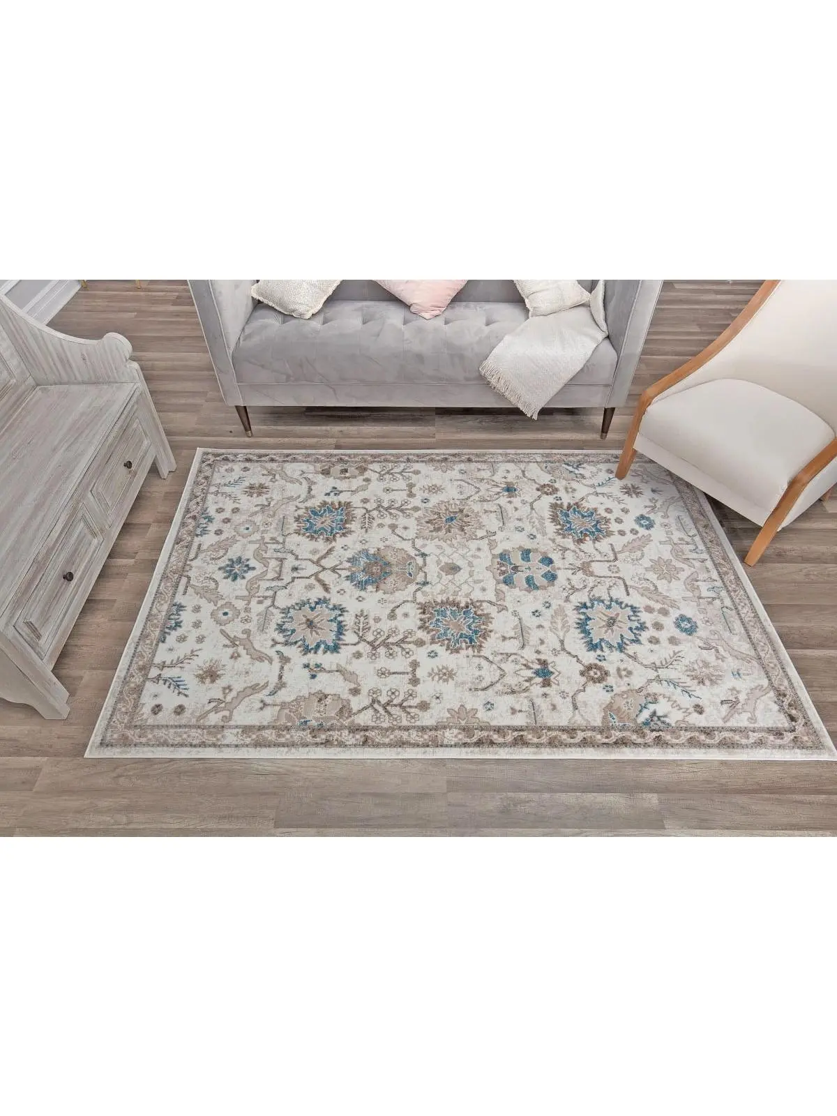 212 MAIN Vintage Rectangular Soft Home Decor Rug - 5x7 ft. Freida FY55B Honeysuckle Farmhouse Cream Decorative Floral Accents Area Rug, Spot Cleanable, Indoor Use, Decorative Rug