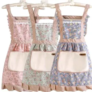 Women's Floral Print Abrasive-Resistant Waterproof Cotton Apron, 1 Size Fits All, Adjustable Strap, With Pocket, Comfortable Home Kitchen Cooking Apron, Ideal Gift Item