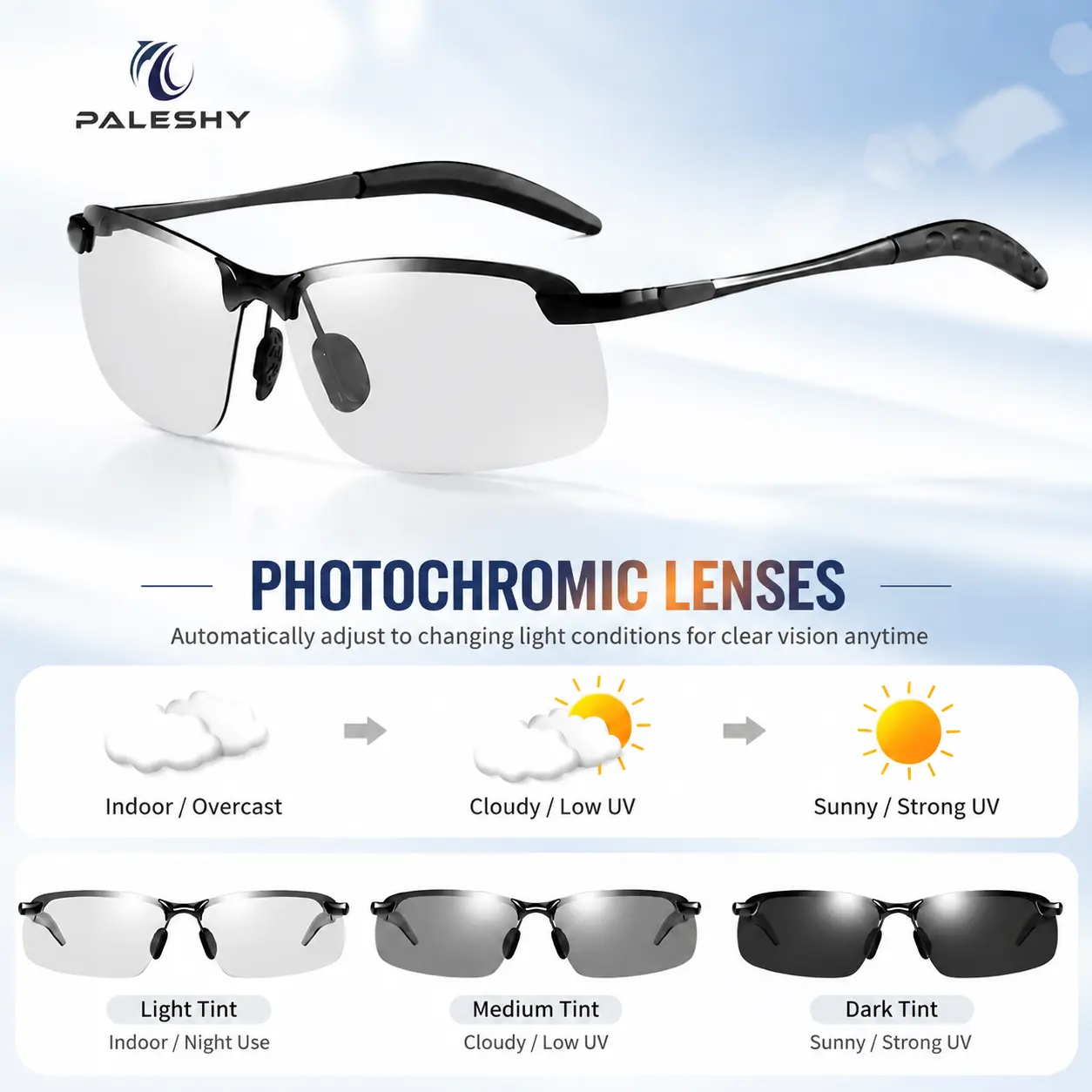 Summervibe Photochromic Polarized Sunglasses for Men & Women, Ultra-Light Sports Sunglasses with UV Protection for Driving, Cycling, Fishing, Hiking, Skiing, Travel & Outdoor Activities