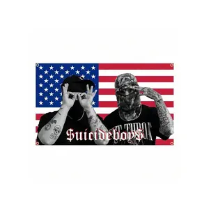 1pc Suicide Music America Hip Pop Flag Tapestry Feet Home Decoration Rapper $ Music Art Funny Meme Flag Bedroom Living Room Hanging