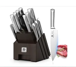 Knife Set, 16Pcs Japanese Knife Set with Block & Built-in Sharpener, High Carbon Stainless Steel Kitchen Knives, Non-Slip Ergonomic Handle, Dishwasher Safe, Home Essentials Perfect for Gifts