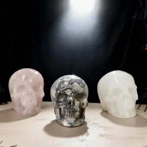 Halloween Medium Crystal Skull – Carved Stone Decor for Home Display, Energy & Relaxation | Unique Gift for Friends & Family