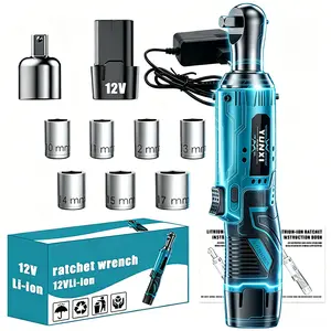 YUNXI 12V Cordless Electric Ratchet Wrench 90° Right Angle 3/8" Drive 1-2 Batteries, Metric 4-17mm Sockets, Storage Case, High Torque Power Tool for Stage Truss Bike Auto Shelf Repair Father’s Day Gift