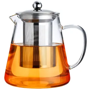 PARACITY Glass Teapot Stovetop 18.6 OZ, Borosilicate Clear Tea Kettle with Removable 18/8 Stainless Steel Infuser, Teapot Blooming and Loose Leaf Tea Maker Tea Brewer for Camping, Travel