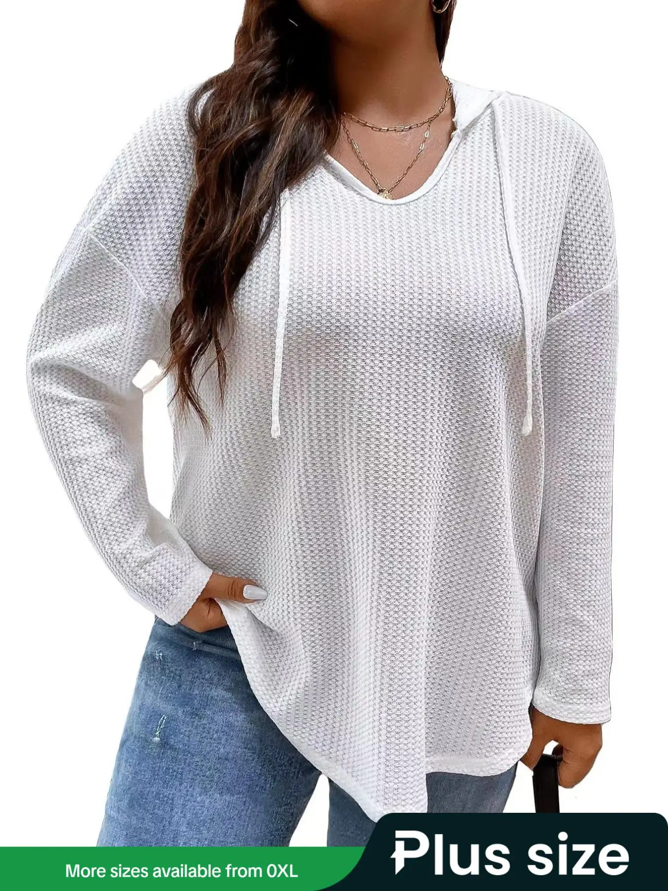 【Plus Size】 Solid Drawstring Drop Shoulder Hoodie, Casual Long Sleeve Hooded Sweatshirt for Daily Wear, Women's Plus Clothing for All Seasons