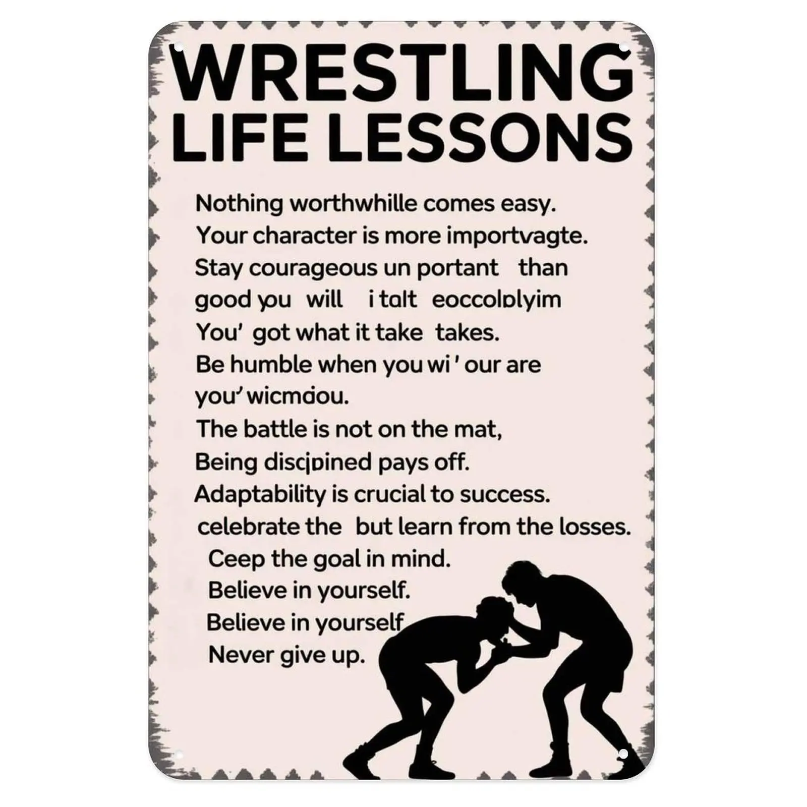 Wrestling Tin Sign, Vintage Wrestling Lessons Sign Print Aesthetic Room Decoration for Home Bedroom Kitchen Bar Coffee Bathroom Indoor Outdoor Wall Decor, 8 X 12 in