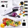 Snofrid 15-in-1 Stainless Steel Practical Kitchen Gadget - Fruit Vegetable Cutter, Vegetable Dicer, Onion Chopper, Slicer, Shredder, Egg Separator with 8 Blades, Container, Water Filter Basket, Cleaning Brush, Salad Paws for Potato Prep