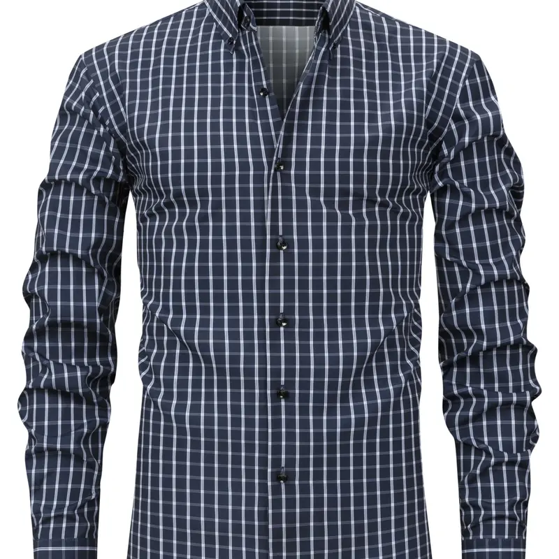 Classic Plaid Checked Long Sleeve Button Shirt, Casual Button Shirts, Casual Comfortable Breathable Wrinkle-Resistant, Business Men, Students, Fashion Enthusiasts