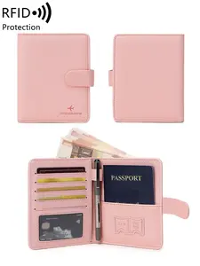 RFID Anti-theft Brush Passport Cover Card Holder Unisex Multifunctional Solid Color PU Bifold Wallet Passport Clip Lightweight Portable Passport Holder With Card Slot ID Window Passport Case For Men and Women For Travel Flight, Travel Essentials