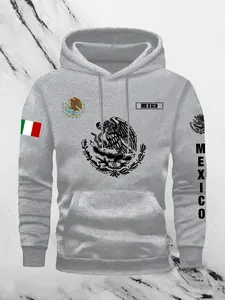 Men's Letter Eagle Graphic Print Drawstring Fleece Hoodie, Fall & Winter Casual Streetwear, Long Sleeve Pullover Sweatshirt