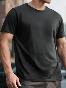 Men's Solid Color T-Shirt Ice Silk Quick-Dry Breathable Short Sleeve Crew Neck Casual Sports Tee for Everyday Wear Activewear Athleisure Street Fit, Ice Silk Fabric
